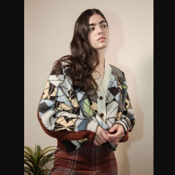 Urban Outfitters Sweaters - Urban Outfitters Arden Patchwork Argyle Cardigan Size XS Small Knit Button Up